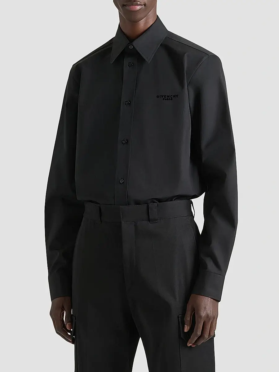 Givenchy Men's Shirt in Poplin with Logo Embroidery - Black | Thumbnail 3