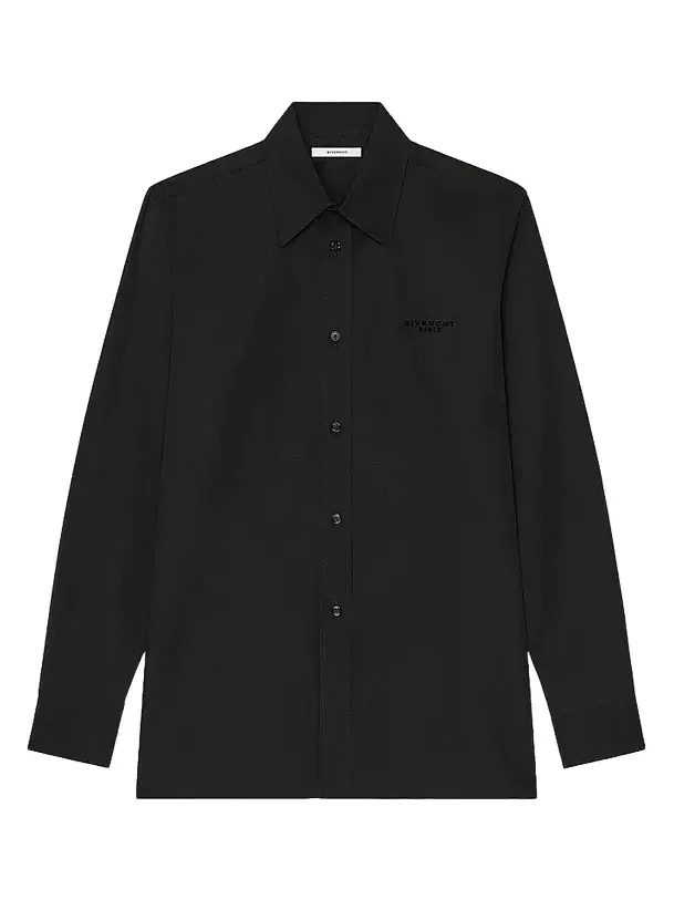 Men's Shirt in Poplin with Logo Embroidery - Black Men's Shirt in Poplin with Logo Embroidery - Black