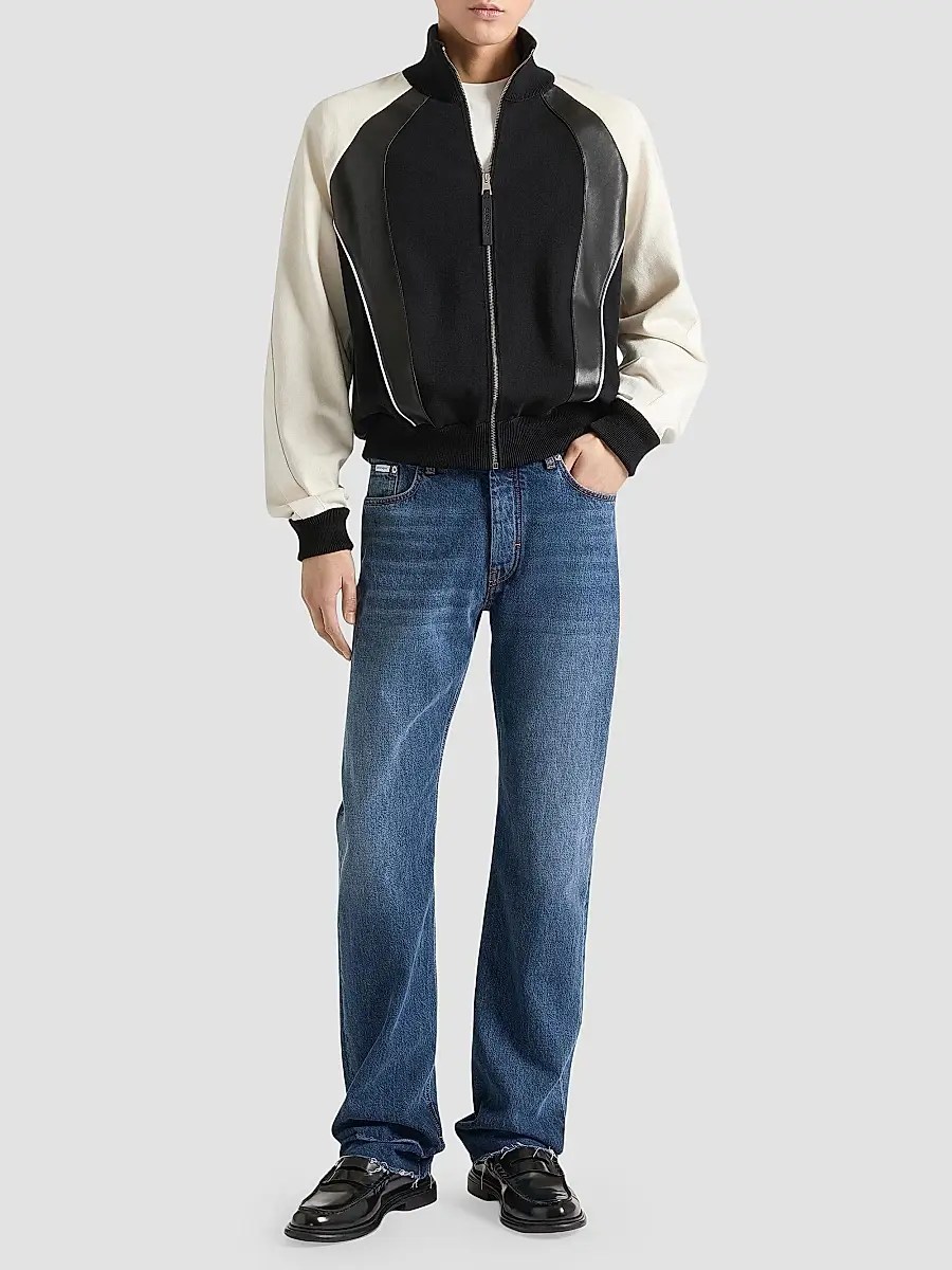 Givenchy Men's Bi-Material Blouson Jacket with Paris Embroidery - Black White | Thumbnail 2 Givenchy Men's Bi-Material Blouson Jacket with Paris Embroidery - Black White | Thumbnail 2