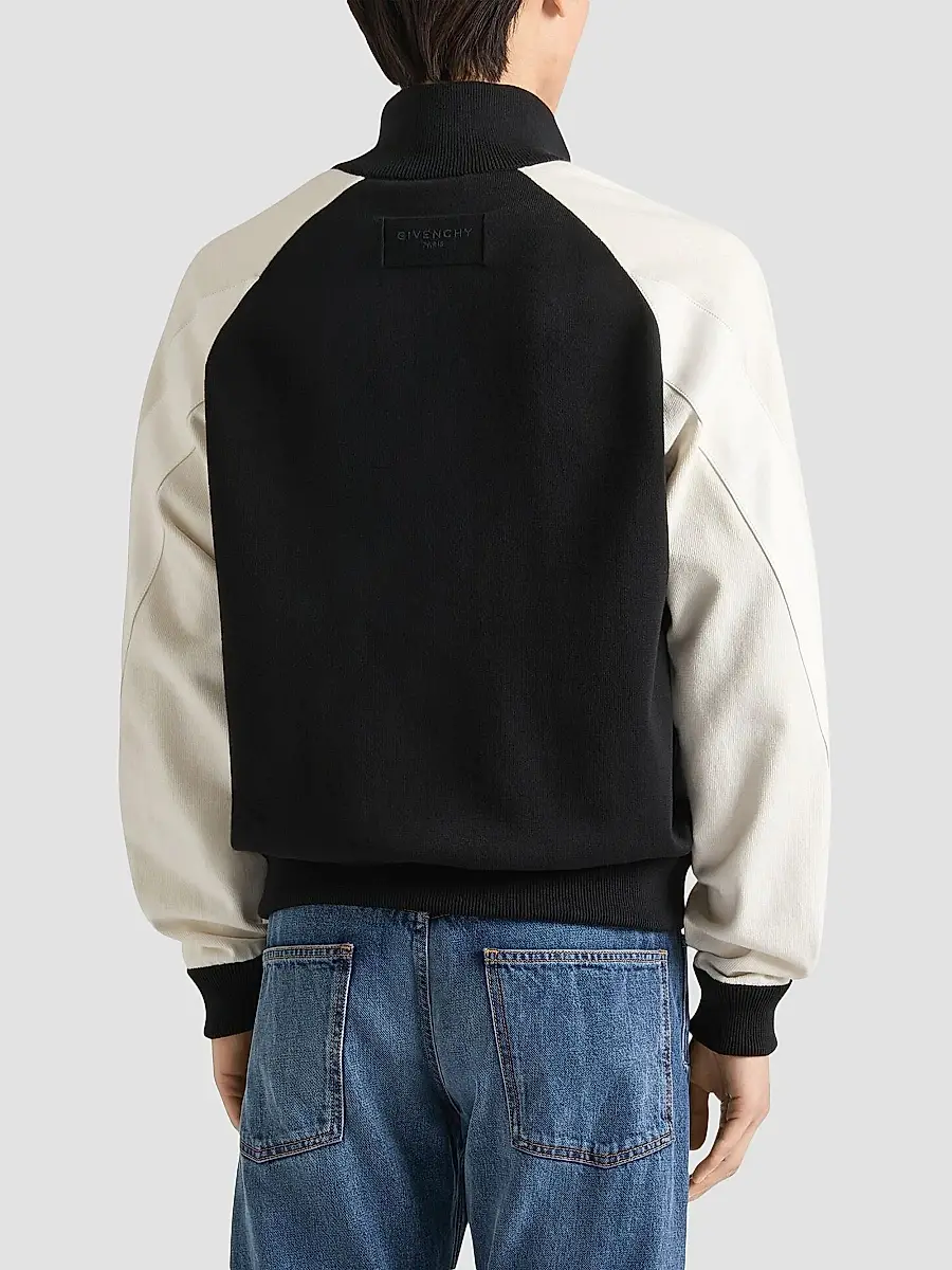 Givenchy Men's Bi-Material Blouson Jacket with Paris Embroidery - Black White | Thumbnail 4 Givenchy Men's Bi-Material Blouson Jacket with Paris Embroidery - Black White | Thumbnail 4