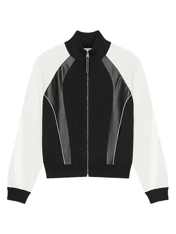 Men's Bi-Material Blouson Jacket with Paris Embroidery - Black White Men's Bi-Material Blouson Jacket with Paris Embroidery - Black White