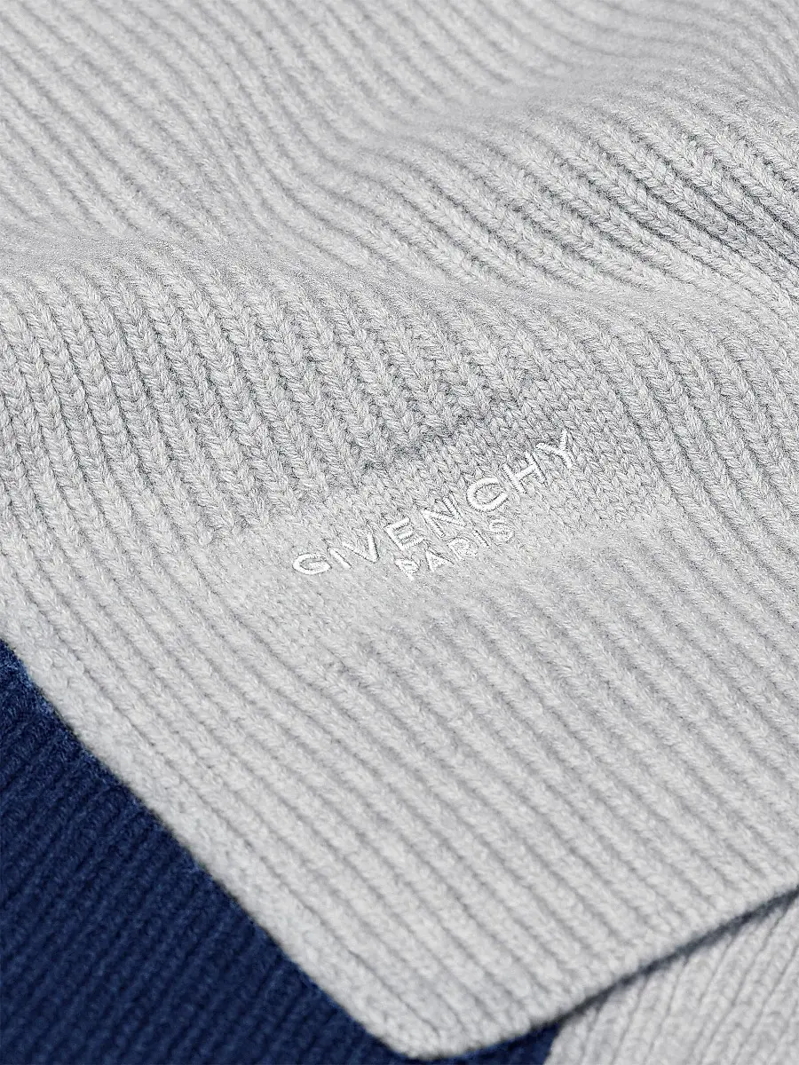 Givenchy Men's Bicolor Scarf in Wool and Cashmere - Midnight Blue Grey | Thumbnail 2 Givenchy Men's Bicolor Scarf in Wool and Cashmere - Midnight Blue Grey | Thumbnail 2