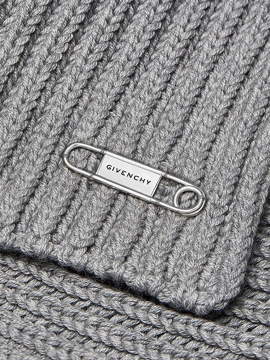 Givenchy Men's Scarf in Wool with Pin - Light Grey | Thumbnail 2 Givenchy Men's Scarf in Wool with Pin - Light Grey | Thumbnail 2