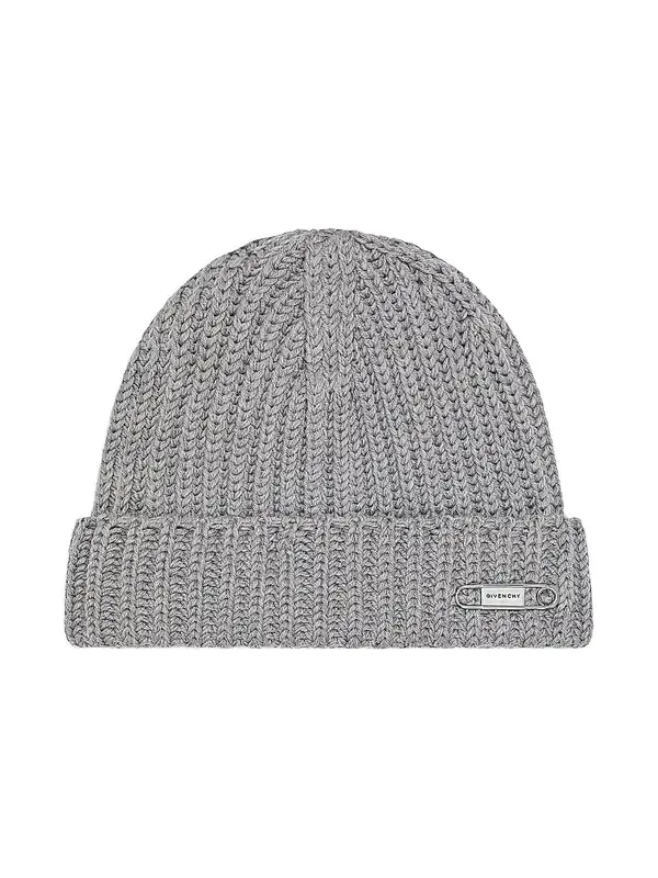Men's Beanie in Wool with Pin - Light Grey