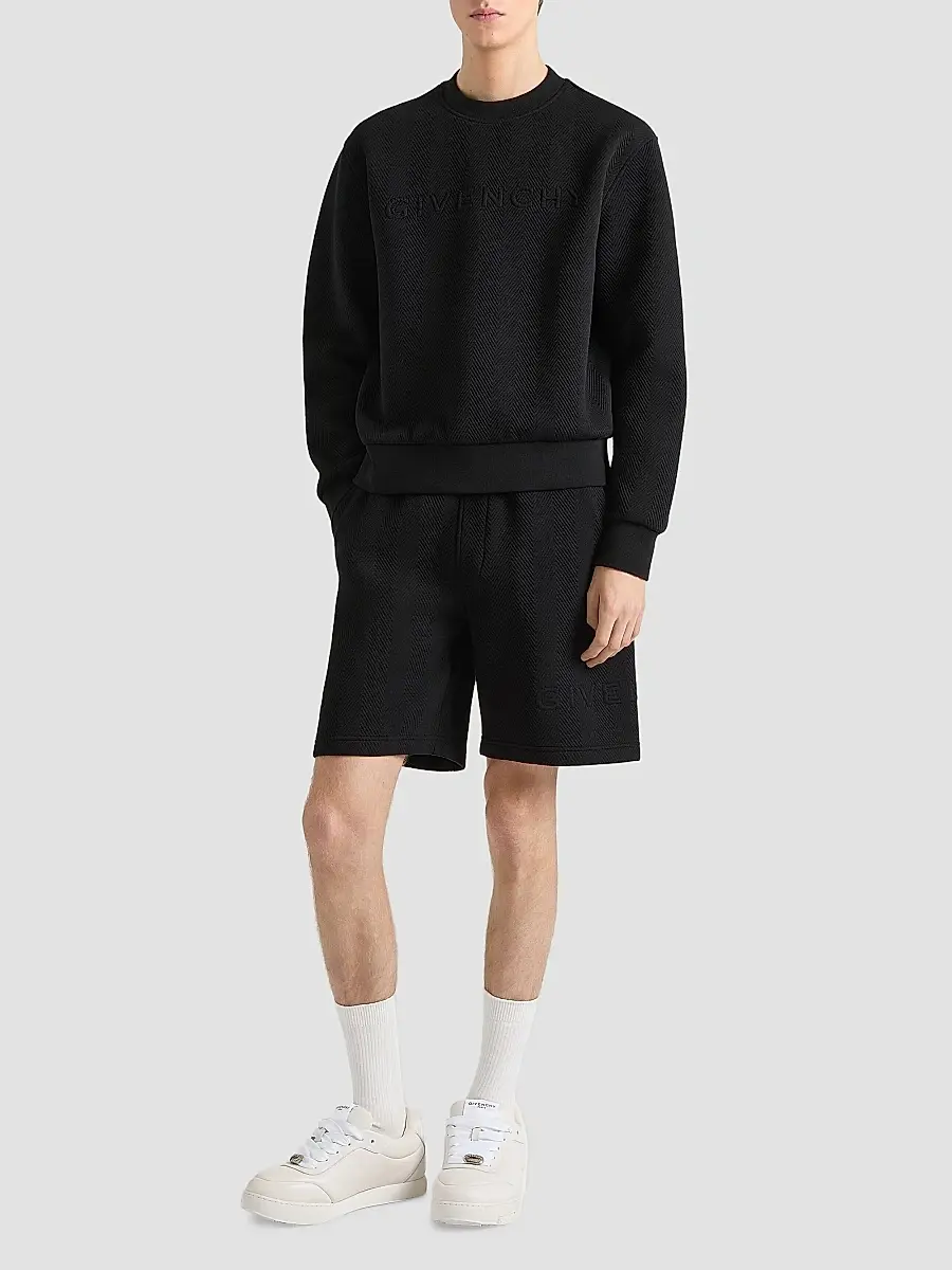 Givenchy Men's Herringbone Knit Sweatshirt with Jacquard - Black | Thumbnail 2 Givenchy Men's Herringbone Knit Sweatshirt with Jacquard - Black | Thumbnail 2