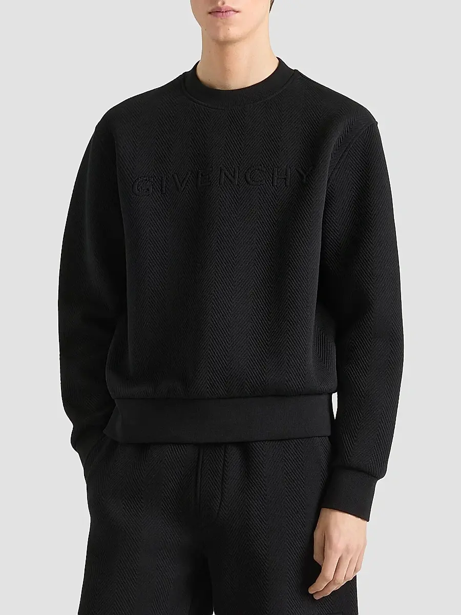 Givenchy Men's Herringbone Knit Sweatshirt with Jacquard - Black | Thumbnail 3 Givenchy Men's Herringbone Knit Sweatshirt with Jacquard - Black | Thumbnail 3