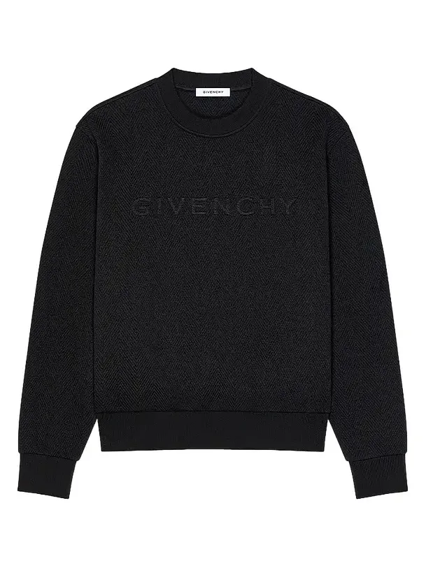 Men's Herringbone Knit Sweatshirt with Jacquard - Black Men's Herringbone Knit Sweatshirt with Jacquard - Black