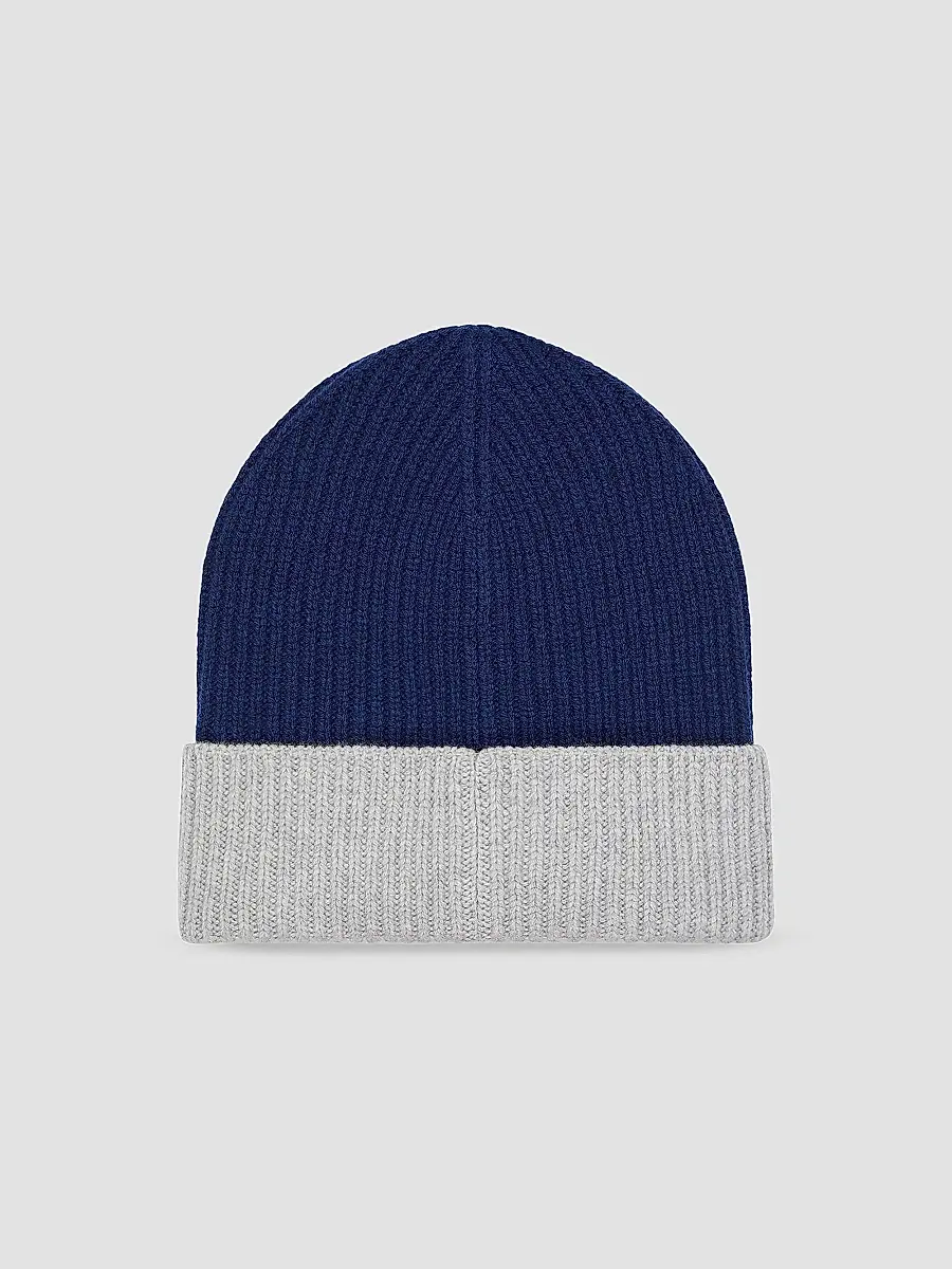 Givenchy Men's Bicolor Beanie in Wool and Cashmere - Midnight Blue Grey | Thumbnail 2 Givenchy Men's Bicolor Beanie in Wool and Cashmere - Midnight Blue Grey | Thumbnail 2