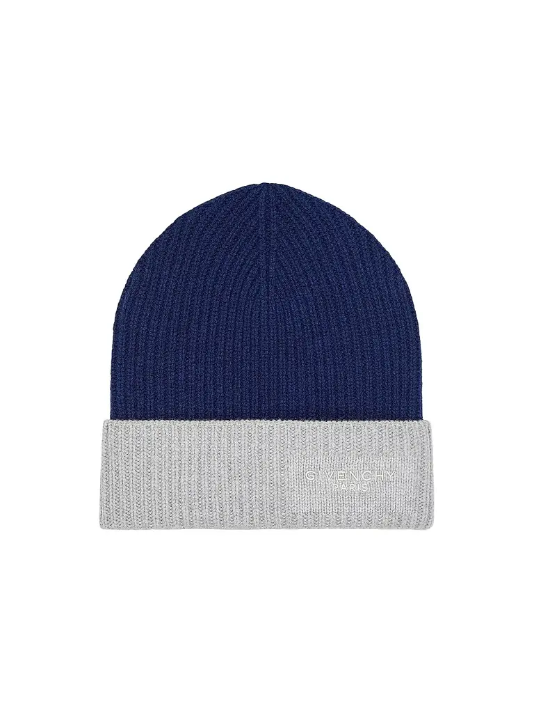 Givenchy Men's Bicolor Beanie in Wool and Cashmere - Midnight Blue Grey | Image 1 Givenchy Men's Bicolor Beanie in Wool and Cashmere - Midnight Blue Grey | Image 1