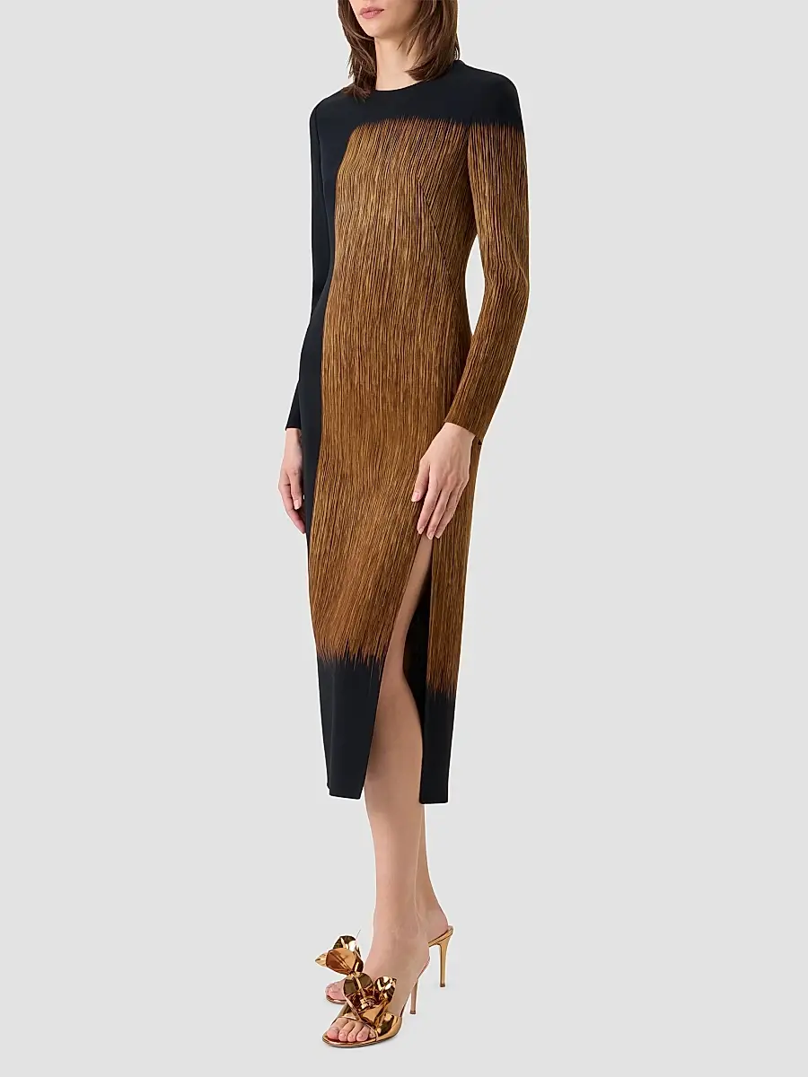 Akris Women's Abstract Print Wool-Blend Crewneck Midi Dress | Thumbnail 5 Akris Women's Abstract Print Wool-Blend Crewneck Midi Dress | Thumbnail 5