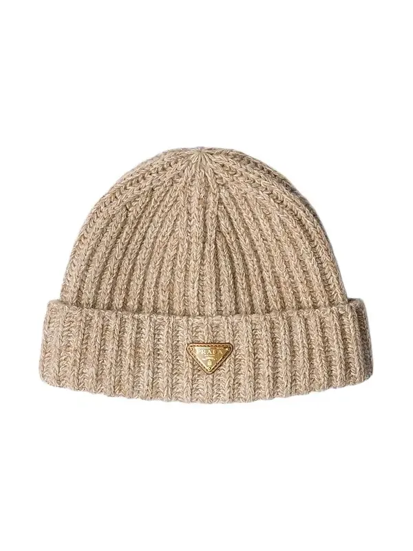 Prada Women's Mouliné Cashmere and Wool Beanie - Beige