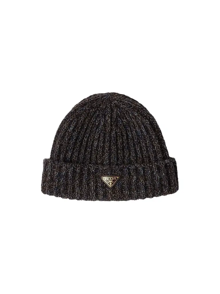 Prada Women's Mouliné Cashmere and Wool Beanie - Dark Blue | Image 1 Prada Women's Mouliné Cashmere and Wool Beanie - Dark Blue | Image 1