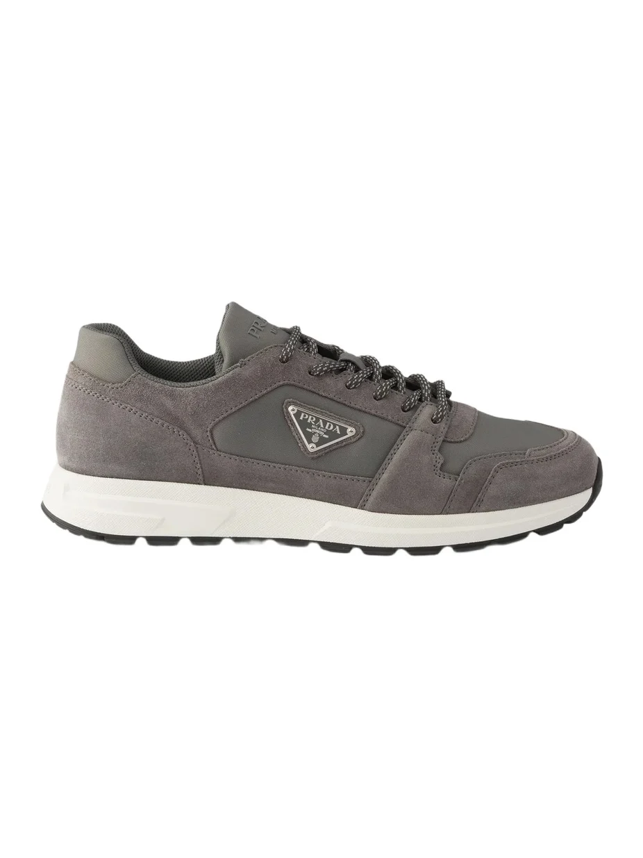 Prada Men's Prax Suede And Re-nylon Sneakers - Grey