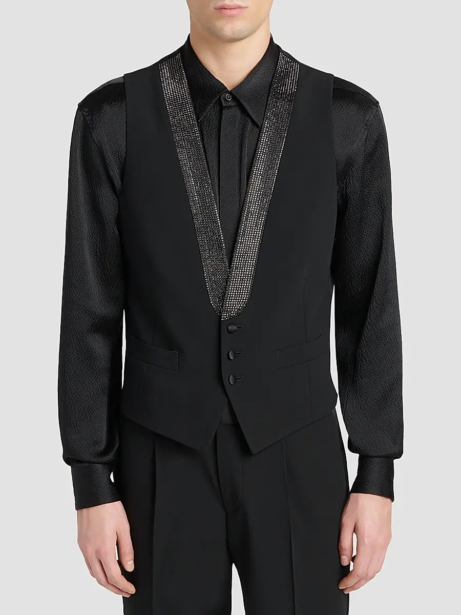 Giorgio Armani Men's Crystal-Embellished Wool-Blend Vest | Thumbnail 4 Giorgio Armani Men's Crystal-Embellished Wool-Blend Vest | Thumbnail 4