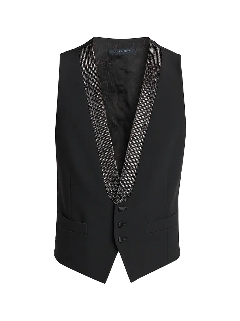 Giorgio Armani Men's Crystal-Embellished Wool-Blend Vest - Black Beauty - Size 48 | Image 1 Giorgio Armani Men's Crystal-Embellished Wool-Blend Vest - Black Beauty - Size 48 | Image 1