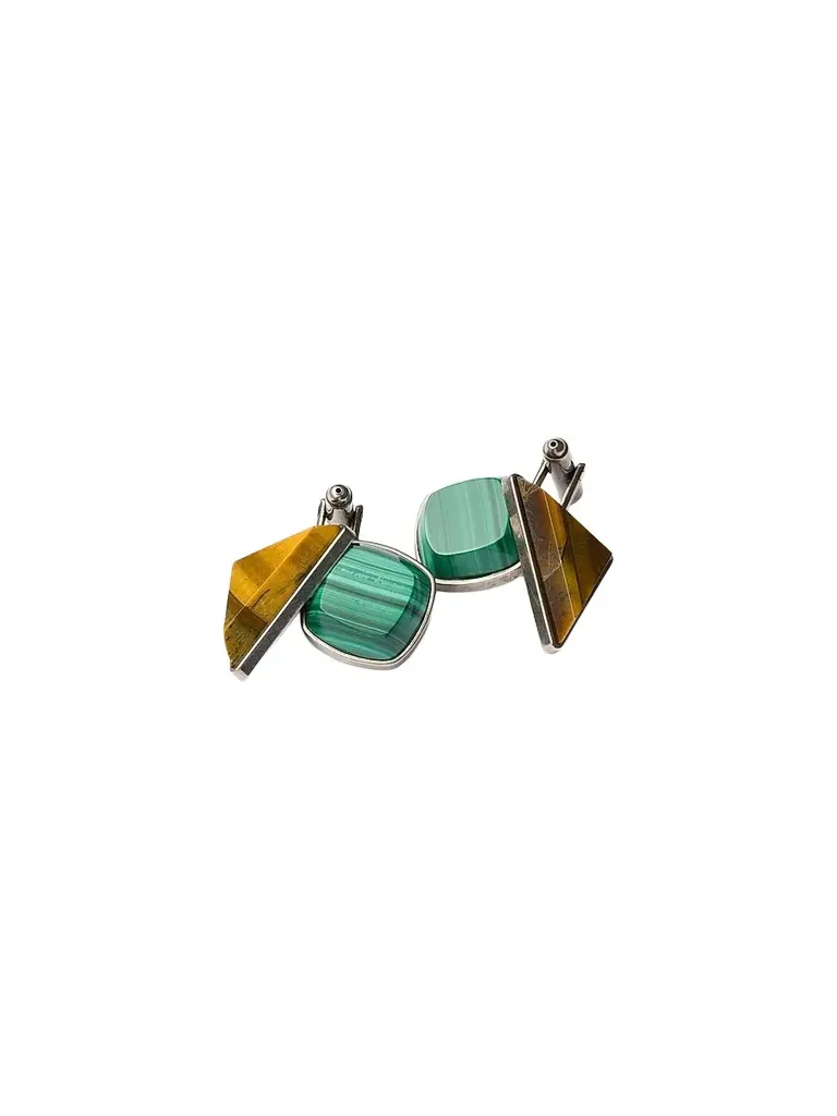 Prada Men's Metal and Semi-Precious Stone Cufflinks - Green | Image 1 Prada Men's Metal and Semi-Precious Stone Cufflinks - Green | Image 1