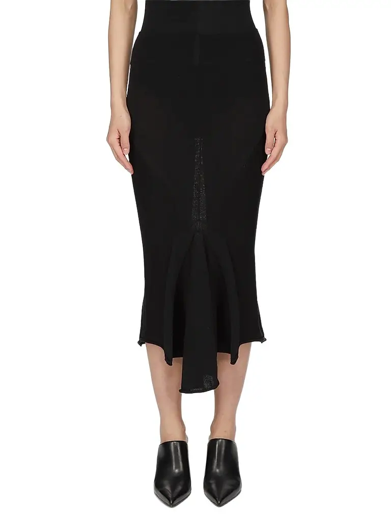 Rick Owens Women's Asymmetric High-Waisted Midi-Skirt - Black | Image 1 Rick Owens Women's Asymmetric High-Waisted Midi-Skirt - Black | Image 1