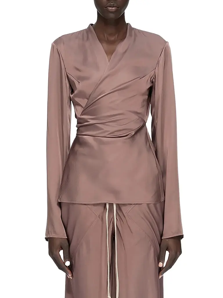 Rick Owens Women's Laura Satin Wrap T-Shirt - Grape | Image 1 Rick Owens Women's Laura Satin Wrap T-Shirt - Grape | Image 1