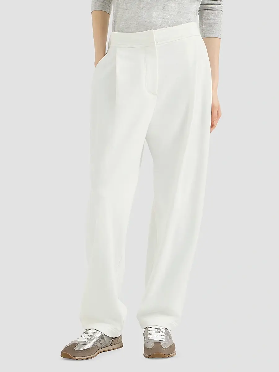 Brunello Cucinelli Women's Cotton Smooth French Terry Pleated Track Trousers | Thumbnail 2 Brunello Cucinelli Women's Cotton Smooth French Terry Pleated Track Trousers | Thumbnail 2