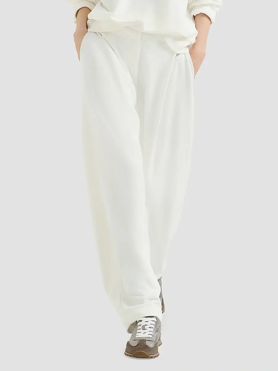 Brunello Cucinelli Women's Cotton Smooth French Terry Pleated Track Trousers | Thumbnail 5 Brunello Cucinelli Women's Cotton Smooth French Terry Pleated Track Trousers | Thumbnail 5