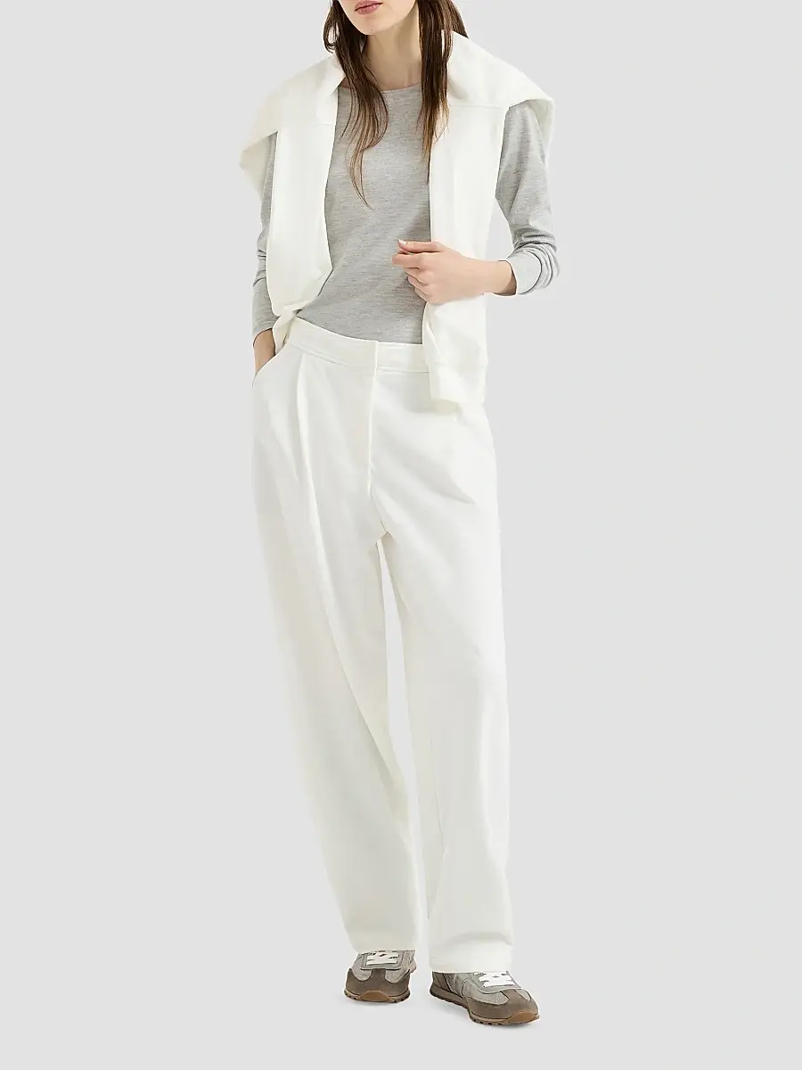 Brunello Cucinelli Women's Cotton Smooth French Terry Pleated Track Trousers | Thumbnail 6 Brunello Cucinelli Women's Cotton Smooth French Terry Pleated Track Trousers | Thumbnail 6