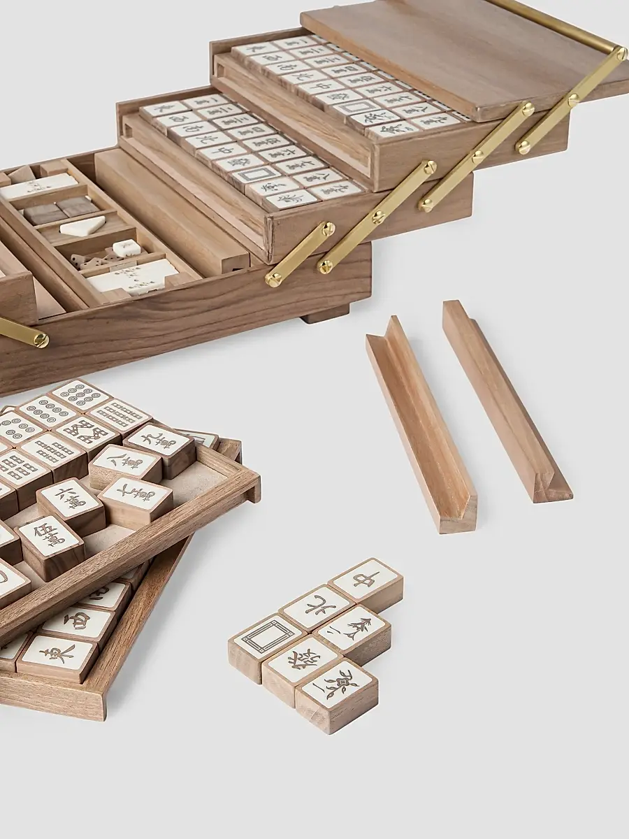 Brunello Cucinelli Walnut Wood, Krion and Brass Mahjong Set | Thumbnail 3