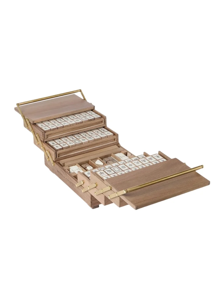 Brunello Cucinelli Walnut Wood, Krion and Brass Mahjong Set