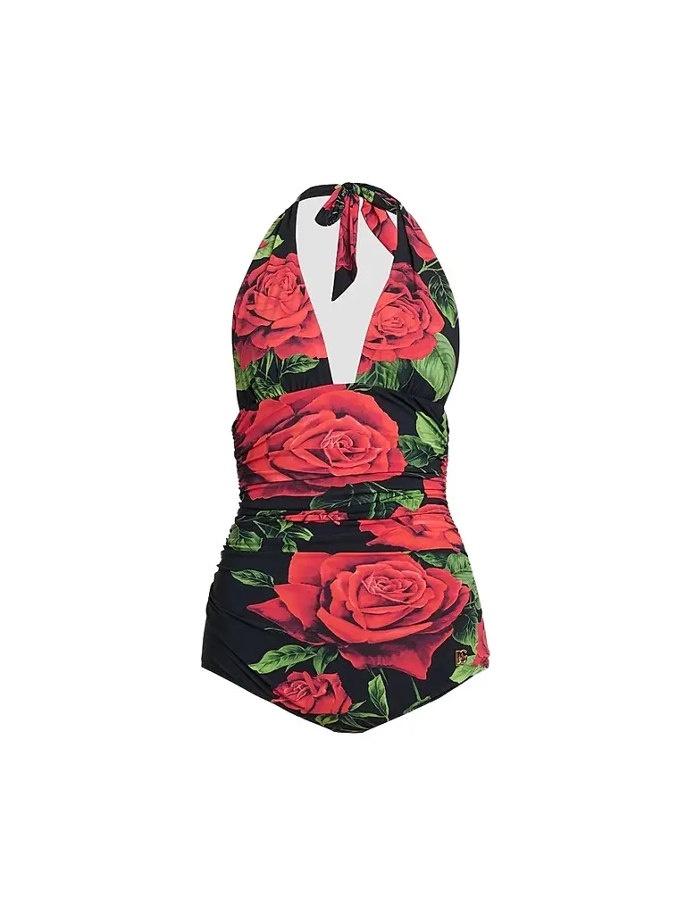 Dolce & Gabbana Women's St. Sicilia Retro One-Piece Swimsuit - Rose Nero | Image 1 Dolce & Gabbana Women's St. Sicilia Retro One-Piece Swimsuit - Rose Nero | Image 1