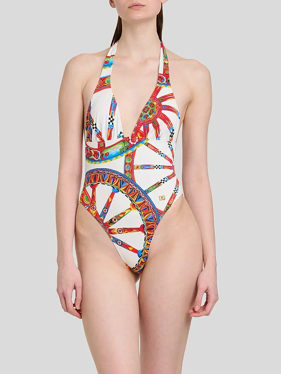 Dolce & Gabbana Women's St. Carretto Halter One-Piece Swimsuit | Thumbnail 4 Dolce & Gabbana Women's St. Carretto Halter One-Piece Swimsuit | Thumbnail 4
