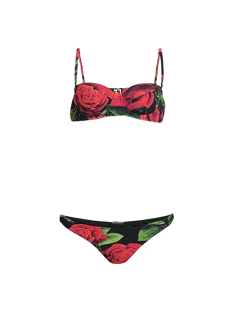Dolce & Gabbana Women's St. Sicilia Printed Bikini - Rose Nero | Image 1 Dolce & Gabbana Women's St. Sicilia Printed Bikini - Rose Nero | Image 1