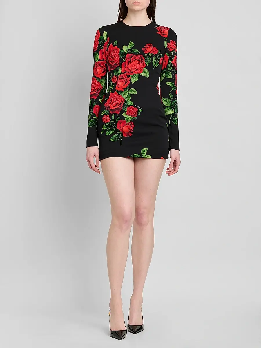 Dolce & Gabbana Women's Floral Stretch-Silk Crewneck Minidress | Thumbnail 2 Dolce & Gabbana Women's Floral Stretch-Silk Crewneck Minidress | Thumbnail 2