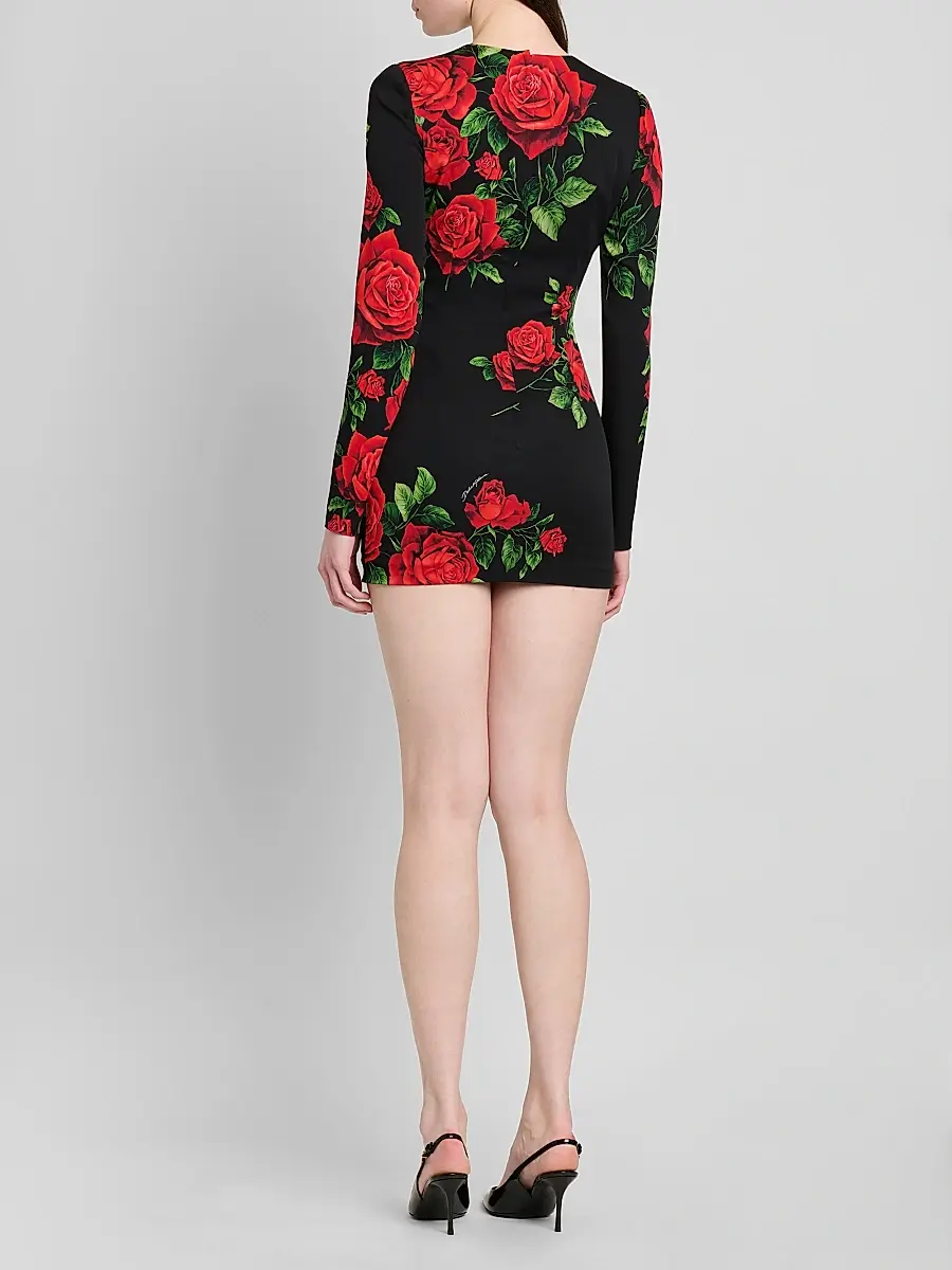 Dolce & Gabbana Women's Floral Stretch-Silk Crewneck Minidress | Thumbnail 3 Dolce & Gabbana Women's Floral Stretch-Silk Crewneck Minidress | Thumbnail 3