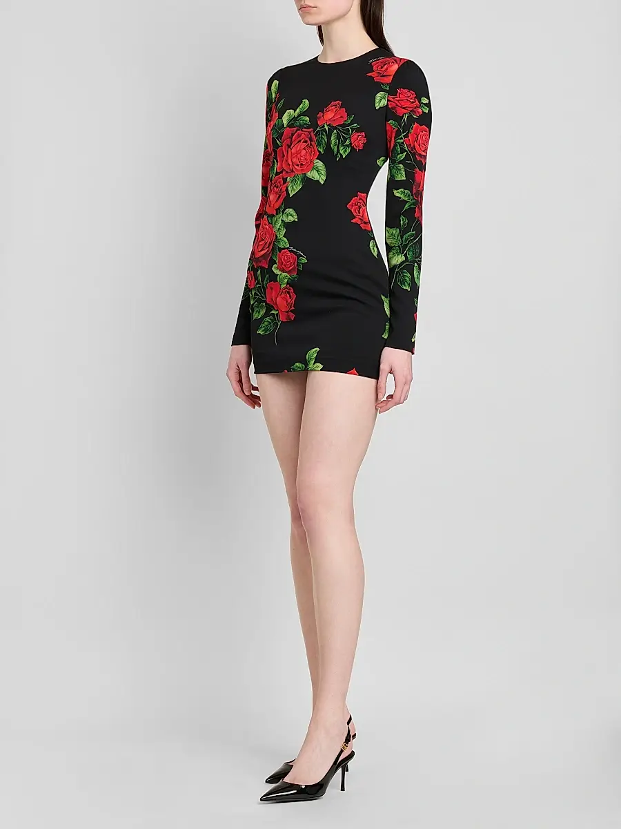 Dolce & Gabbana Women's Floral Stretch-Silk Crewneck Minidress | Thumbnail 4 Dolce & Gabbana Women's Floral Stretch-Silk Crewneck Minidress | Thumbnail 4