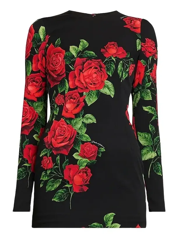 Dolce & Gabbana Women's Floral Stretch-Silk Crewneck Minidress