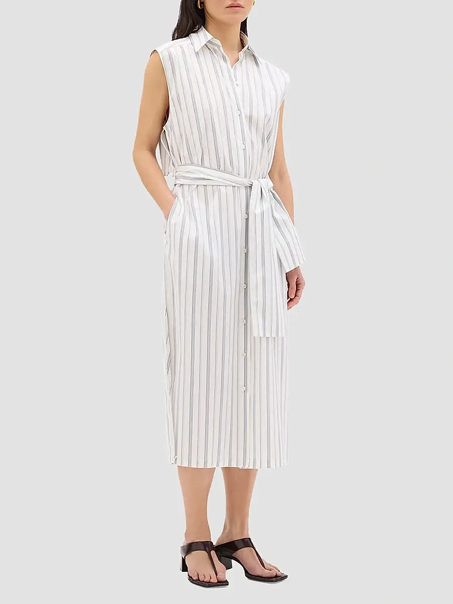 Another Tomorrow Women's Sleeveless Pleat Back Tie Dress | Thumbnail 2 Another Tomorrow Women's Sleeveless Pleat Back Tie Dress | Thumbnail 2