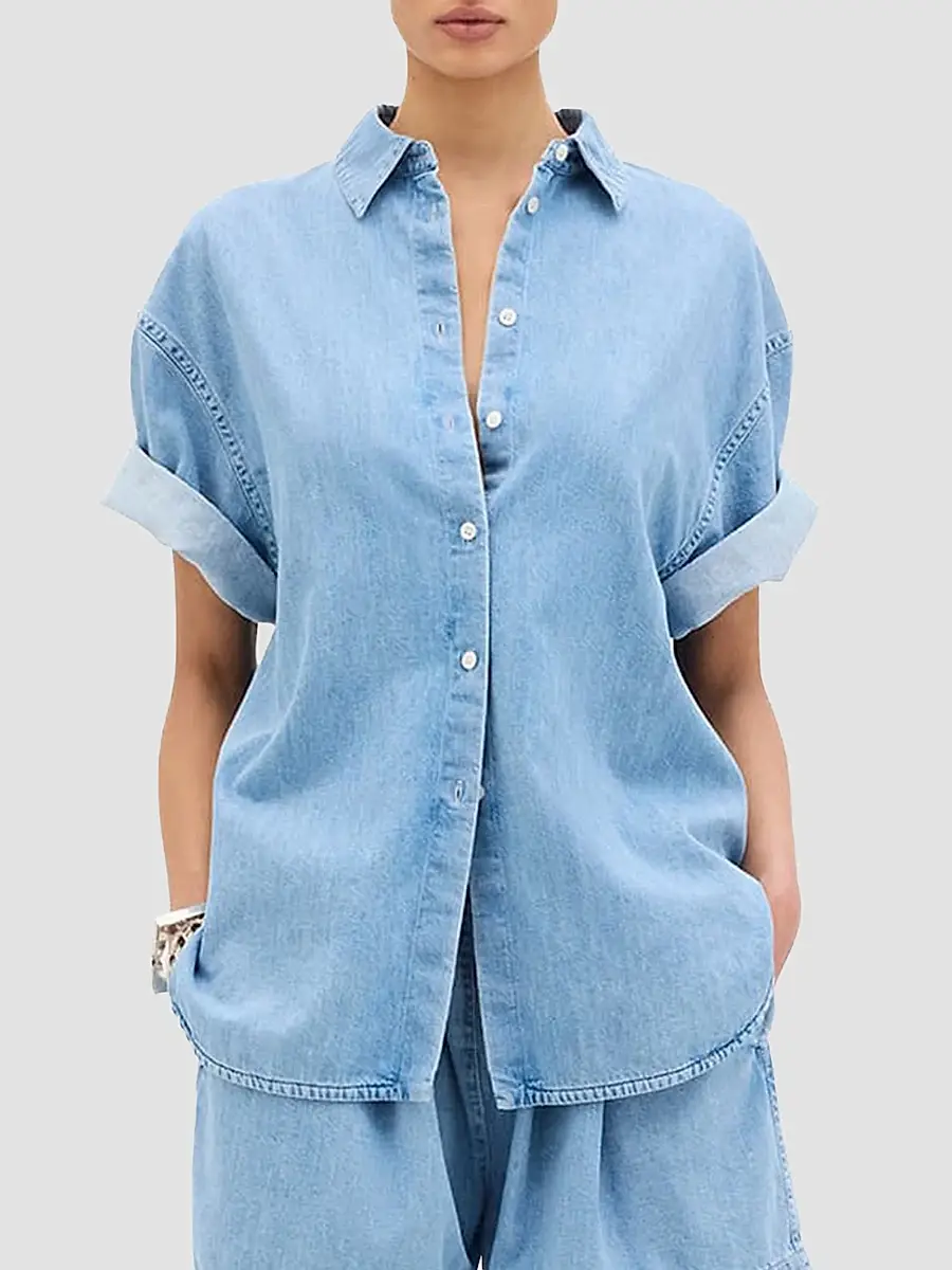 Another Tomorrow Women's Chambray Short Sleeve Shirt | Thumbnail 2 Another Tomorrow Women's Chambray Short Sleeve Shirt | Thumbnail 2