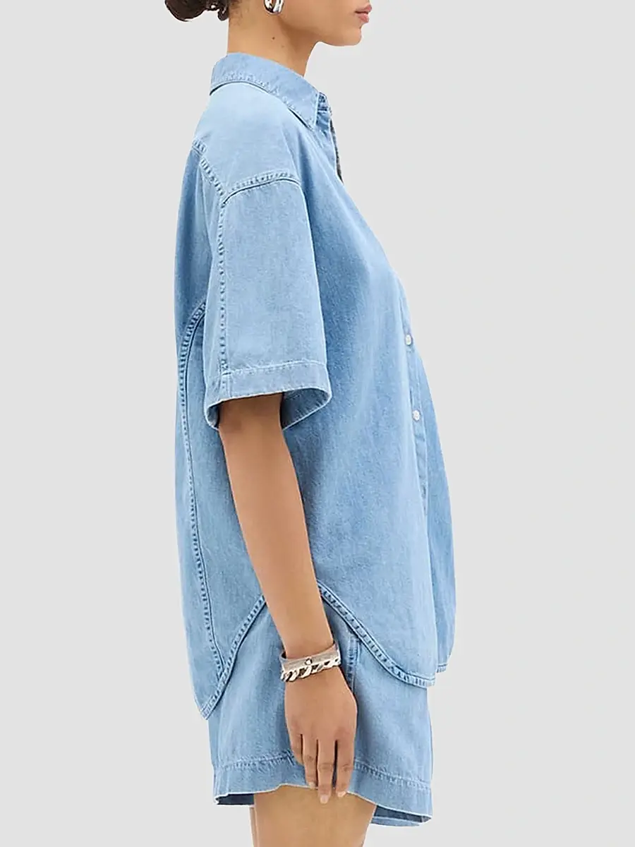 Another Tomorrow Women's Chambray Short Sleeve Shirt | Thumbnail 3 Another Tomorrow Women's Chambray Short Sleeve Shirt | Thumbnail 3