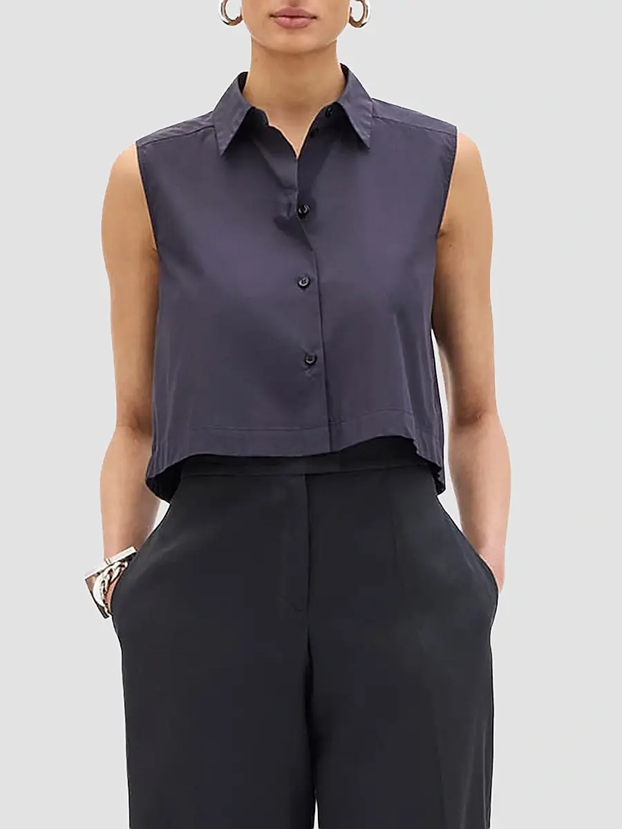 Another Tomorrow Women's Cropped Sleeveless Shirt | Thumbnail 2 Another Tomorrow Women's Cropped Sleeveless Shirt | Thumbnail 2