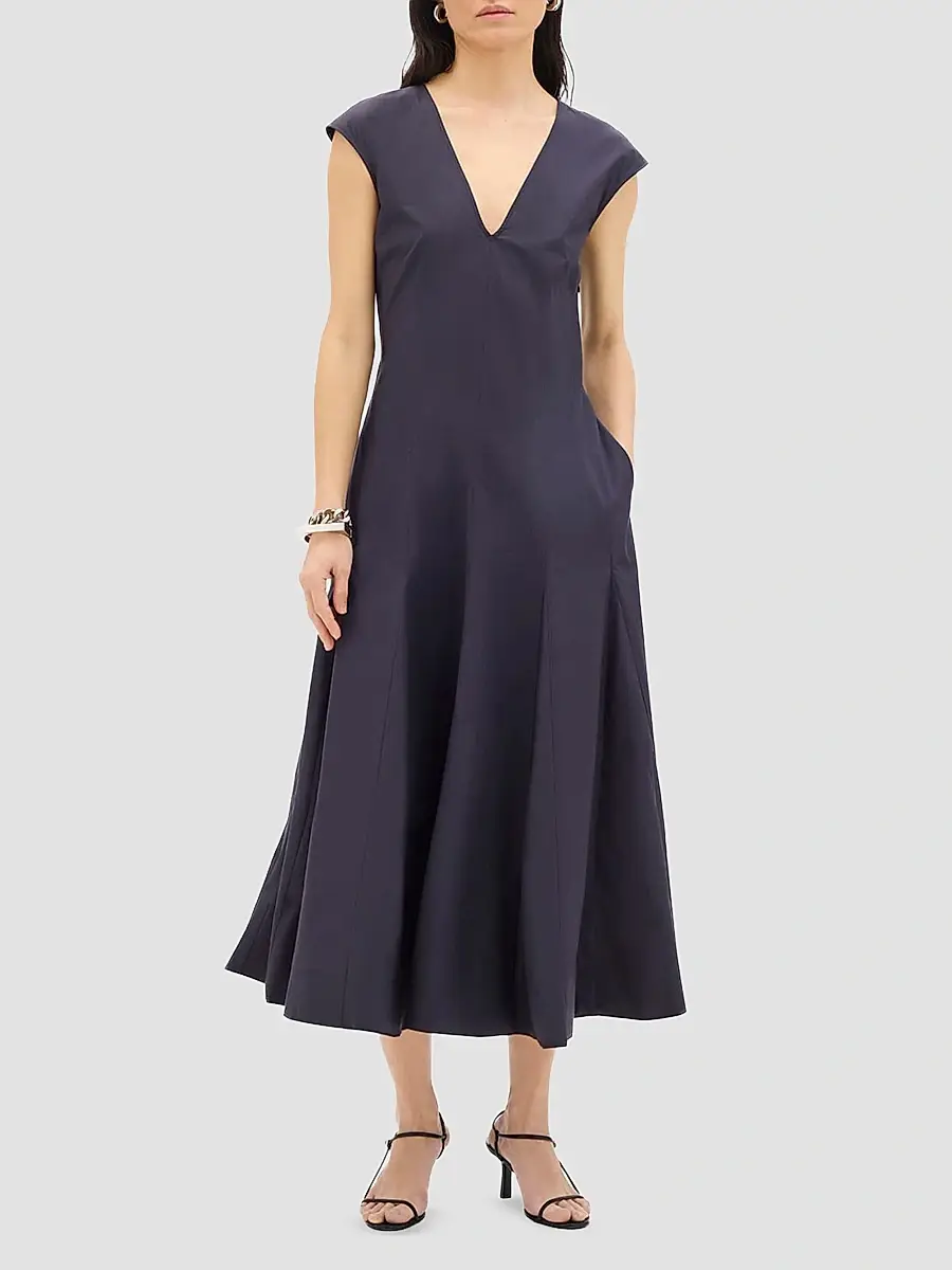 Another Tomorrow Women's V-Neck Day Dress | Thumbnail 2 Another Tomorrow Women's V-Neck Day Dress | Thumbnail 2