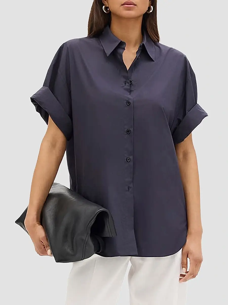 Another Tomorrow Women's Poplin Short Sleeve Shirt | Thumbnail 2 Another Tomorrow Women's Poplin Short Sleeve Shirt | Thumbnail 2