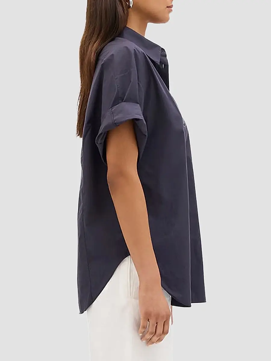 Another Tomorrow Women's Poplin Short Sleeve Shirt | Thumbnail 3 Another Tomorrow Women's Poplin Short Sleeve Shirt | Thumbnail 3