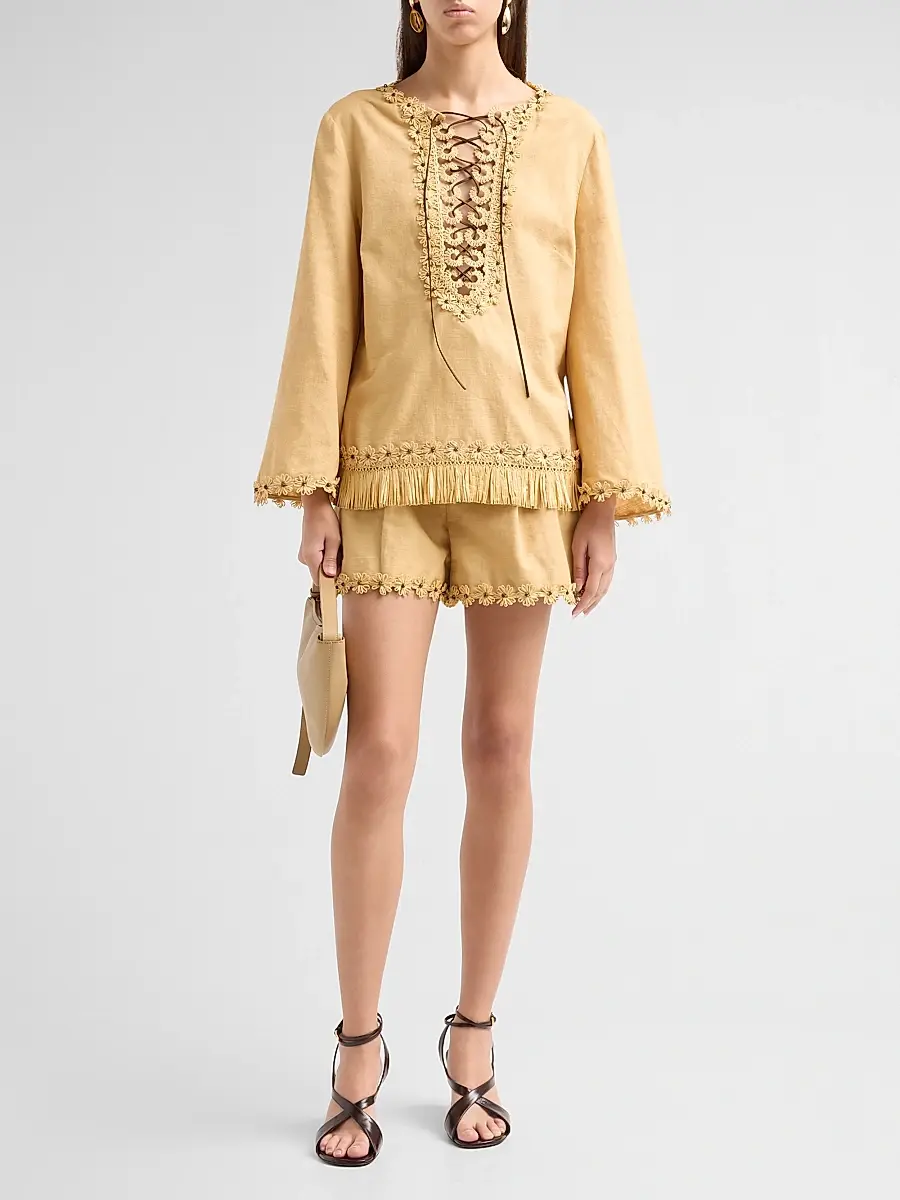 Zimmermann Women's Mahon Flower Trim Shorts | Thumbnail 2