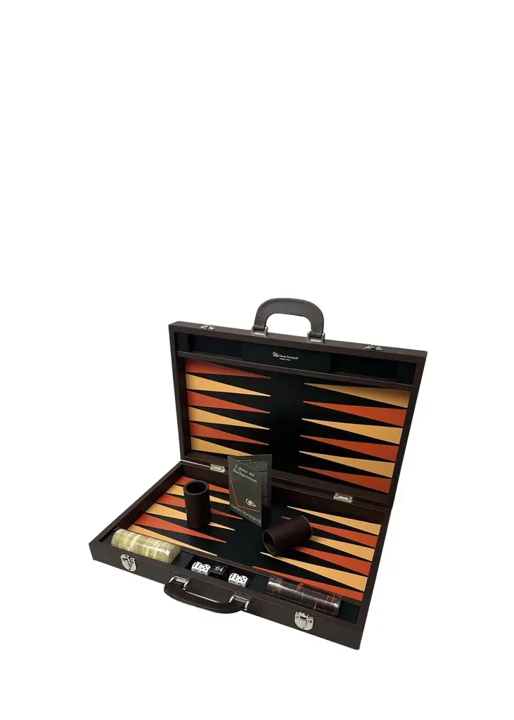 Renzo Romagnoli Large Leather Backgammon Set with Handles | Image 1 Renzo Romagnoli Large Leather Backgammon Set with Handles | Image 1