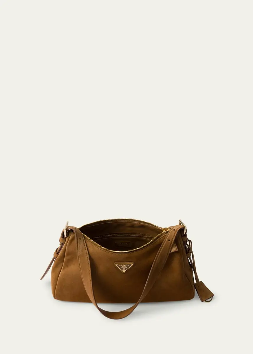 Prada Aimee Medium Zip Suede Shoulder Bag | Thumbnail 4 Prada Aimee Medium Zip Suede Shoulder Bag | Thumbnail 4