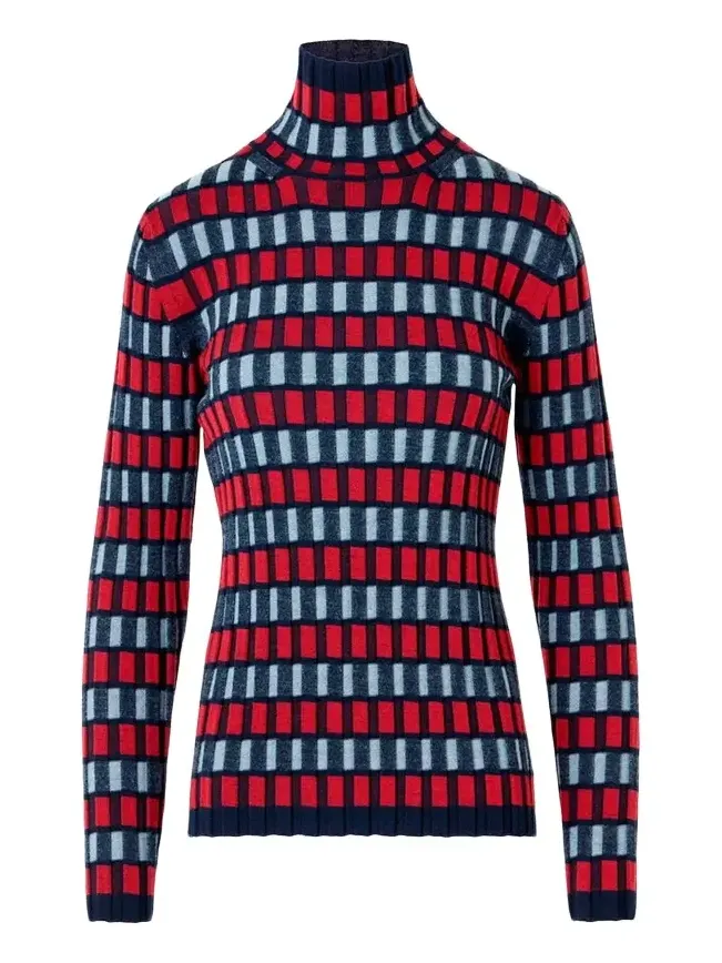 Multi-Striped Rib Turtleneck Sweater