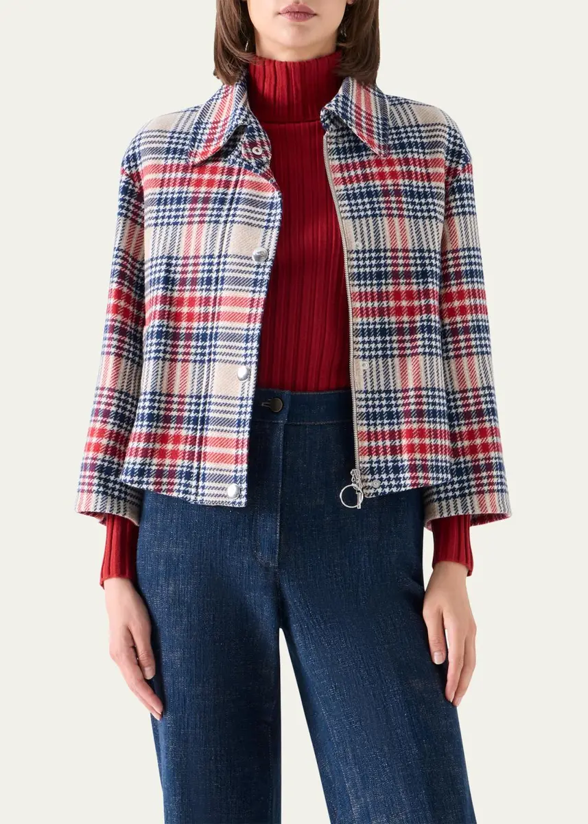 Akris punto Check Wool Zip Short Jacket | Thumbnail 4