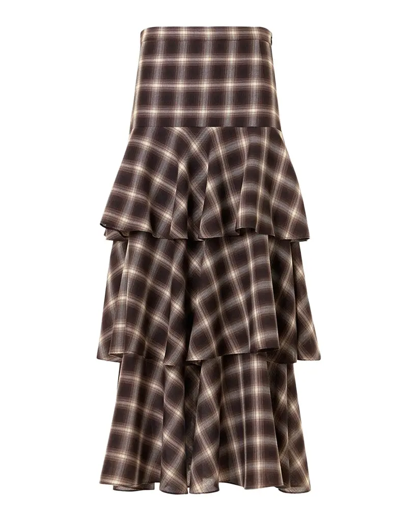 Akris punto Shelley Plaid Techno Wool-Blend Midi Skirt | Image 1 Akris punto Shelley Plaid Techno Wool-Blend Midi Skirt | Image 1