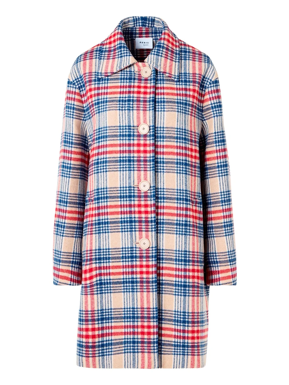Akris punto Check Wool Single-Breasted Mid-Length Coat