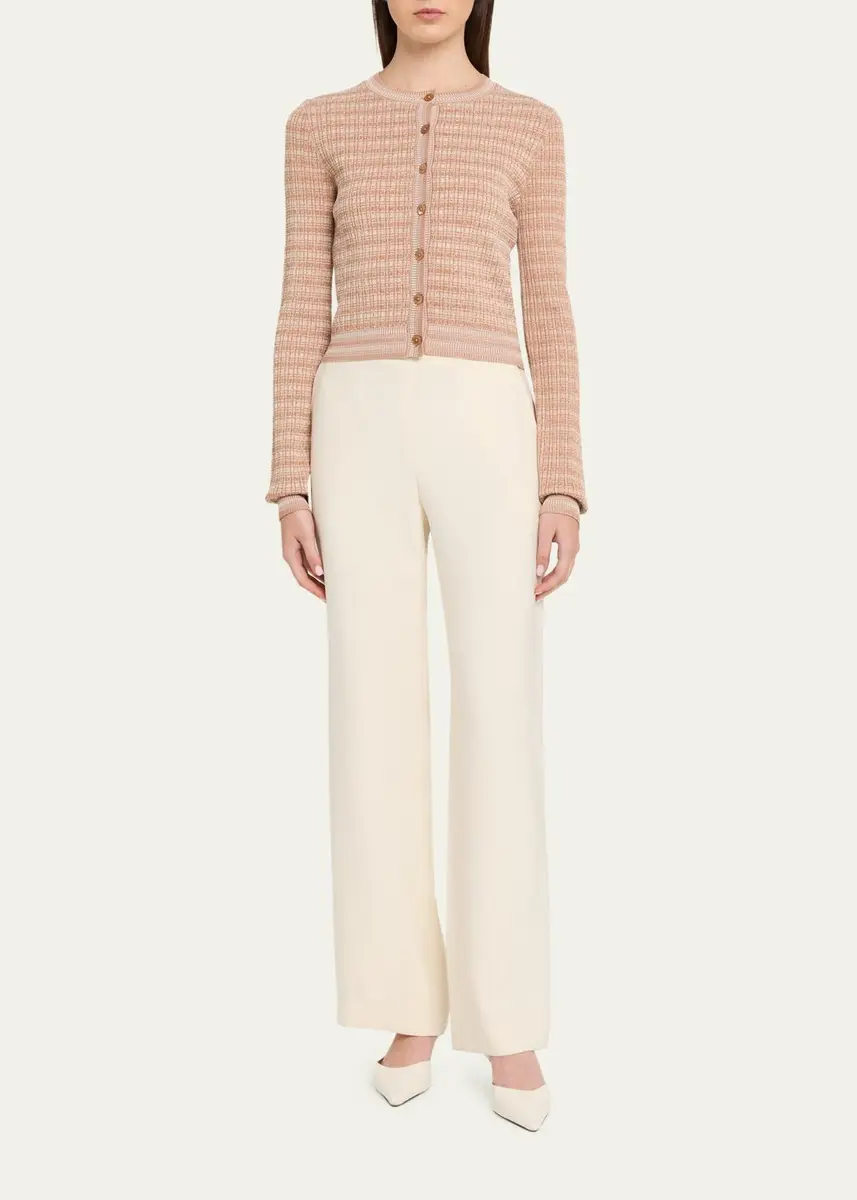 PRABAL GURUNG Striped Rib Knit Fitted Crewneck Cardigan | Thumbnail 2 PRABAL GURUNG Striped Rib Knit Fitted Crewneck Cardigan | Thumbnail 2
