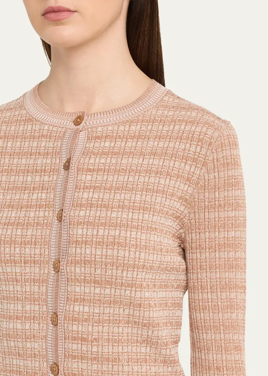PRABAL GURUNG Striped Rib Knit Fitted Crewneck Cardigan | Thumbnail 5 PRABAL GURUNG Striped Rib Knit Fitted Crewneck Cardigan | Thumbnail 5